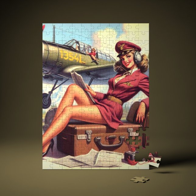Vintage Flygplanets uppritningsillustration Pussel (Skapare uppladdad)