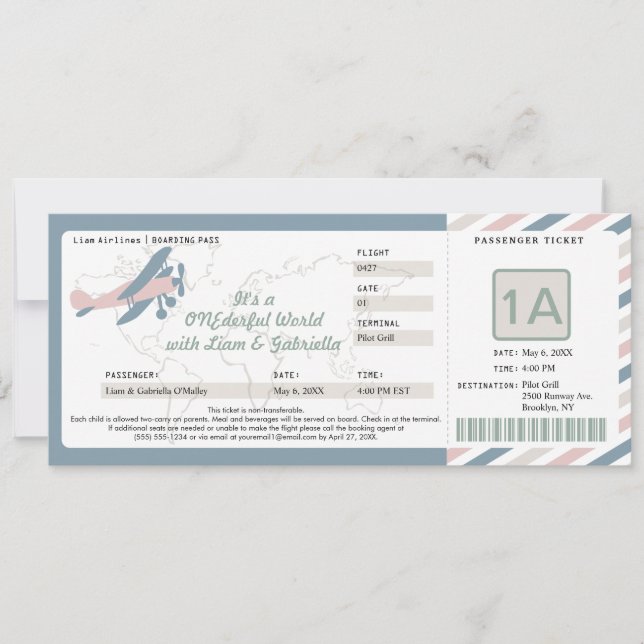 Vintage Flygplans Födelsedags Boarding Pass Biljet Inbjudningar (Framsida)