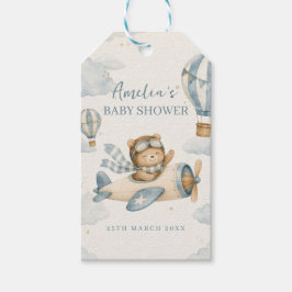 Vintage flygplans nallebjörn baby shower presentetikett