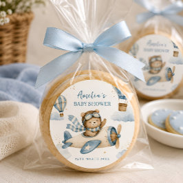 Vintage flygplans nallebjörn baby shower runt klistermärke