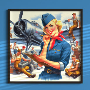 Vintage flygplans pin-up poster