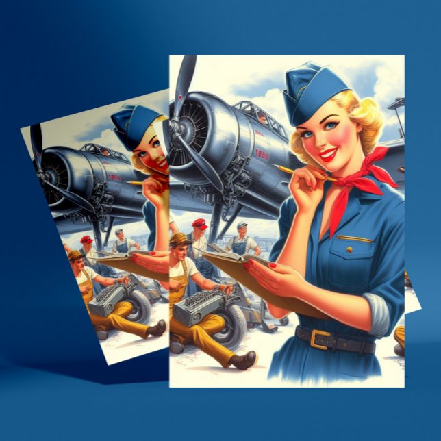 Vintage flygplans pin-up vykort (Skapare uppladdad)