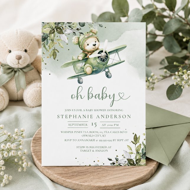 Vintage flygplans Teddybjörn Bebisdopp | Inbjudningar (Skapare uppladdad)