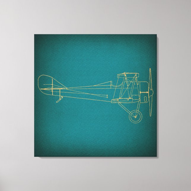 Vintage Flygplansdiagram Teal Blue Retro Stil Art Canvastryck (Framsida)
