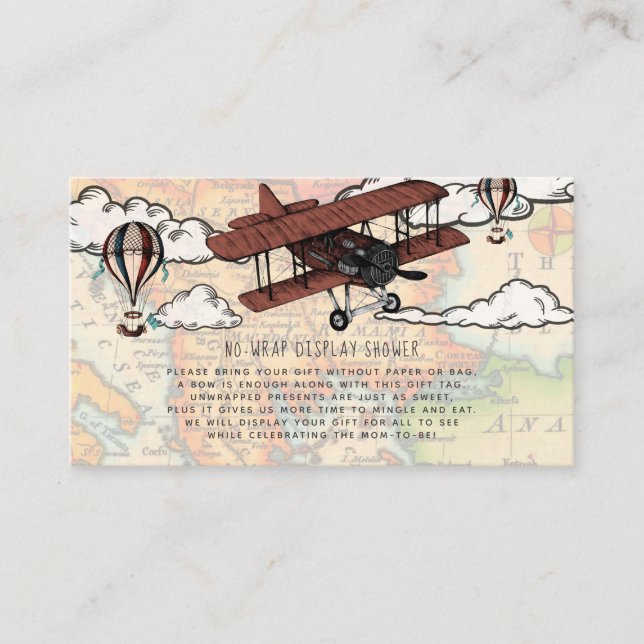 Vintage flygplansdisplay för duschinbjudan insats tilläggskort (Framsida)