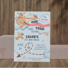 Vintage Flygplanstid Flygplatstid Blå födelsedag Inbjudningar