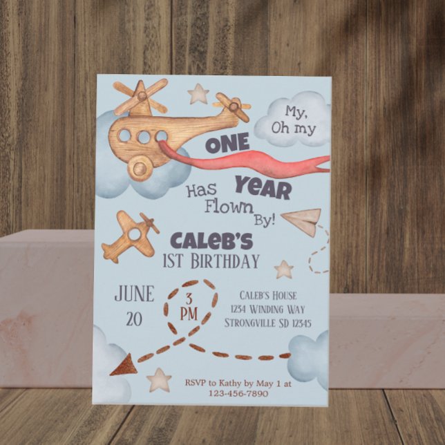 Vintage Flygplanstid Flygplatstid Blå födelsedag Inbjudningar (Skapare uppladdad)