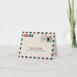 Vintage Flygpost Bröllop Tack Kort