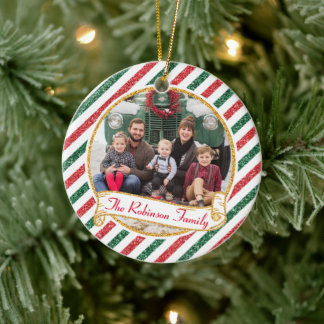 Vintage Flygpost Glitter Jul Familjefoto Julgransprydnad Keramik