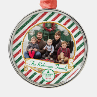 Vintage Flygpost Glitter Jul Familjefoto Julgransprydnad Metall