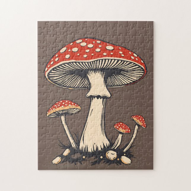 Vintage Flytande argariska svampar på jordbotten Pussel (Vertikal)