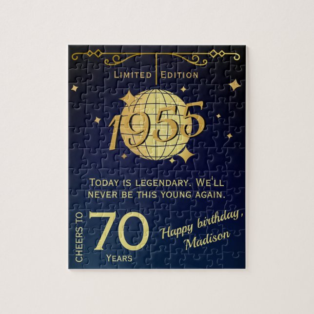 Vintage född 1955, 70:e födelsedagsfestens gåva pussel (Vertikal)
