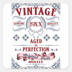 Vintage födelsedag, Åldras till Perfektion, Retro Fyrkantigt Klistermärke