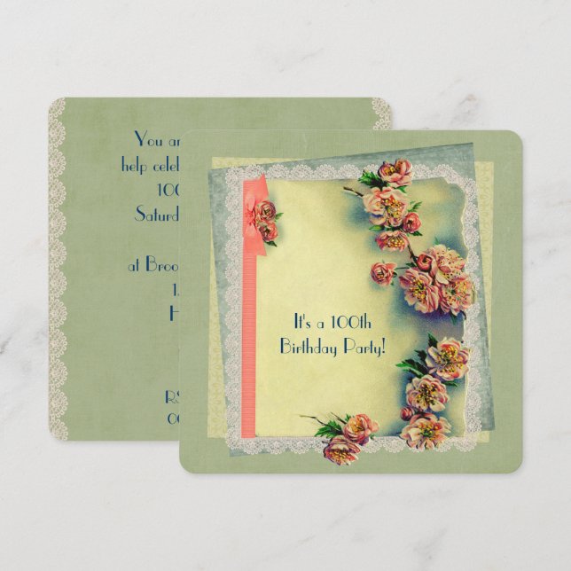 Vintage Födelsedagsfest Inbjudan (Fram/baksida)