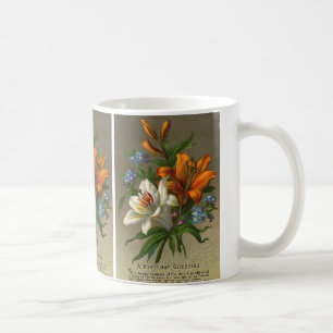 Vintage födelsedagsgratulationer med liljor kaffemugg