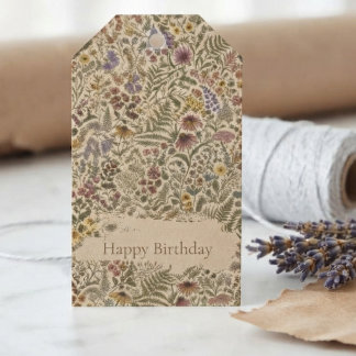 Vintage Födelsedagspresent med Vilda Blommor Presentetikett