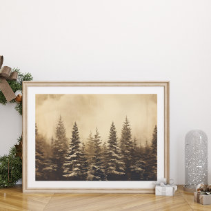 Vintage Foggy Gräs Träd-julgranen Poster
