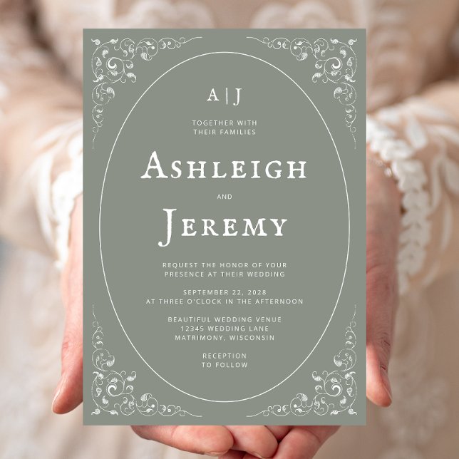 Vintage Foliage Sage Green Wedding Inbjudningar (Skapare uppladdad)