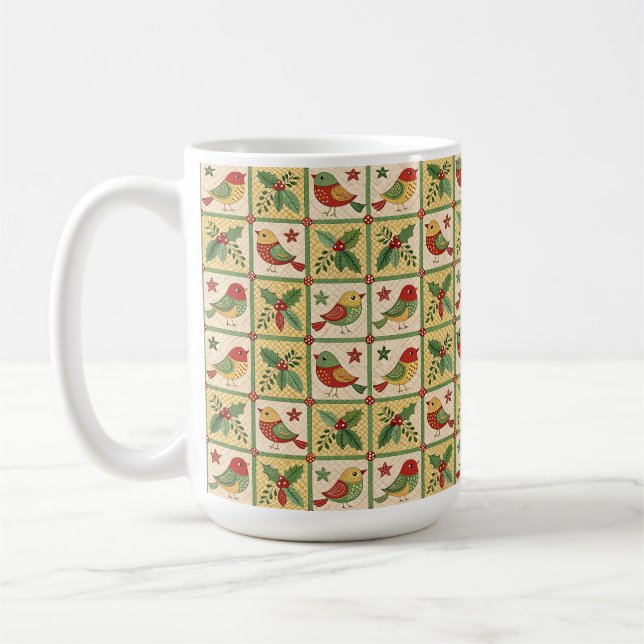 Vintage Folk Art Julfåglar & Järnbär Kaffemugg (Vänster)