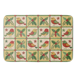 Vintage Folk Art Julfåglar & Järnekvist Badrumsmatta