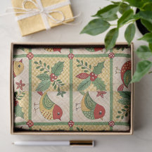Vintage Folk Art Julfåglar & Järnekvistar