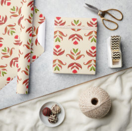 Vintage FolkArt-Blommigt Skriv ut Mysigt Rustic Hö Presentpapper