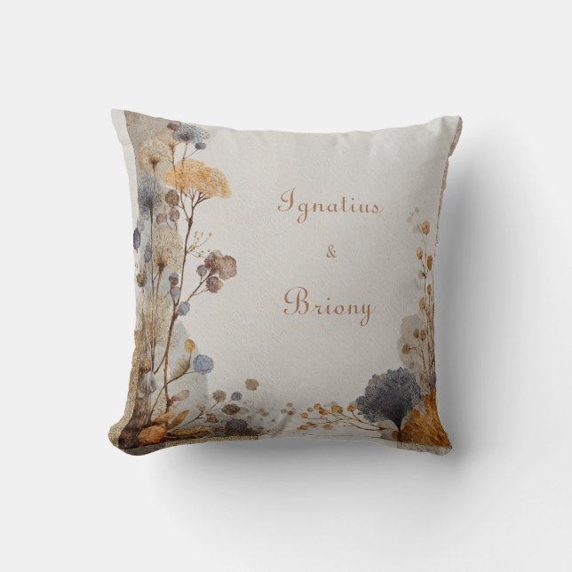 Vintage FolkArt Botanical Bröllop Kudde (Framsida)