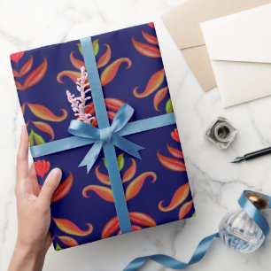 Vintage FolkArt Flowers Mysiga och Rustic Navy Blu Presentpapper