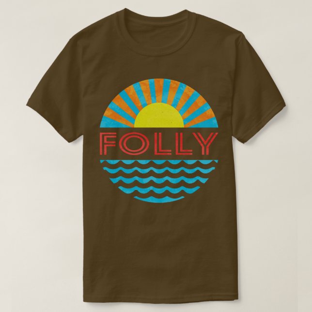 Vintage Folly Beach Sol och Vågar T Shirt (Design framsida)