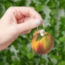 Vintage Food Fruit, Ripe Organic Peach med Löv Nyckelring