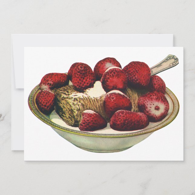 Vintage Food Healthy Breakfast Cereal Strawbär Inbjudningar (Framsida)