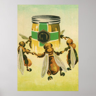 Vintage Food, Organic Honungsbin Dancing Burk Poster