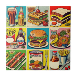 Vintage Food Tecknad Illustration Kakelplatta