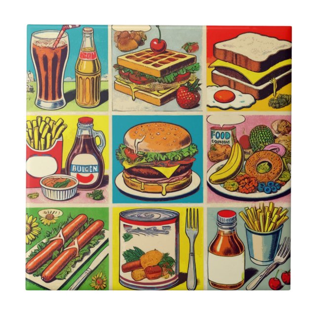 Vintage Food Tecknad Illustration Kakelplatta (Framsidan)