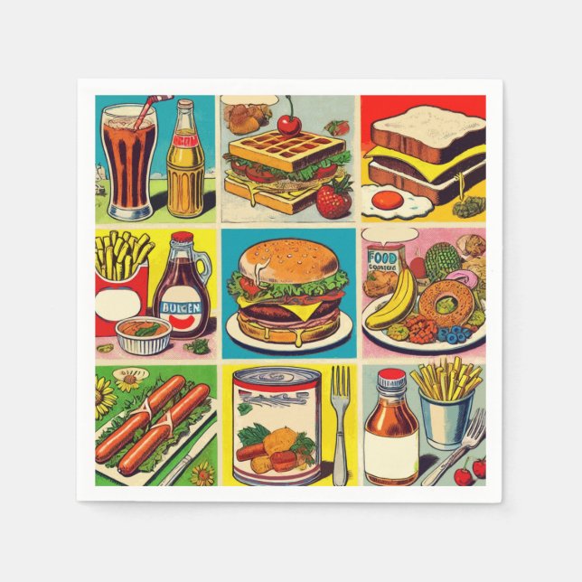Vintage Food Tecknad Illustration Pappersservett (Framsidan)