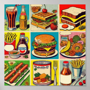 Vintage Food Tecknad Illustration Poster