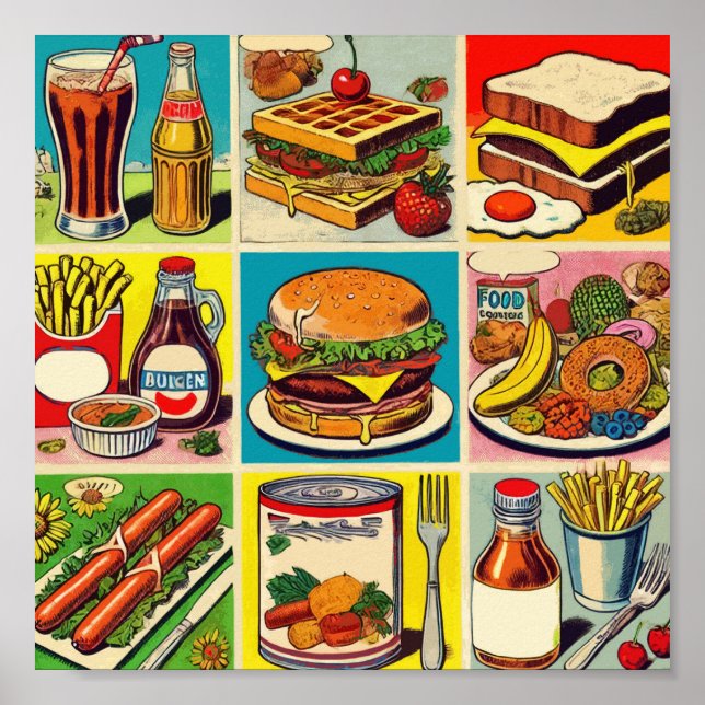 Vintage Food Tecknad Illustration Poster (Framsidan)
