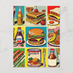 Vintage Food Tecknad Illustration Vykort