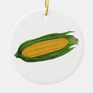 Vintage Food Vegetables; Gult Maj på Cob Julgransprydnad Keramik