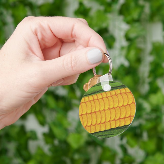 Vintage Food Vegetables; Gult Maj på Cob Nyckelring (Hand)
