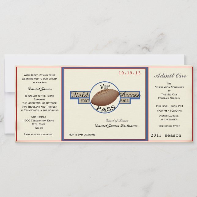 Vintage Football Fält Pass Inbjudningar (Framsida)