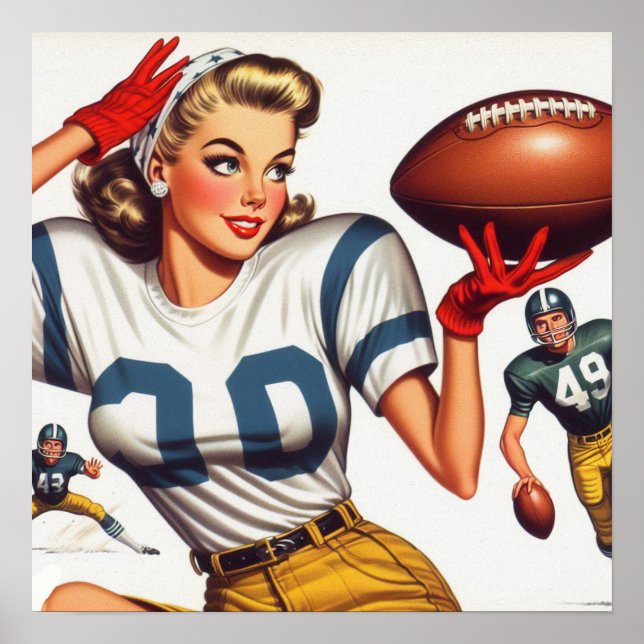 Vintage Football Girl Illustration Poster (Framsidan)