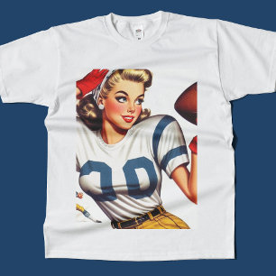 Vintage Football Girl Illustration T Shirt