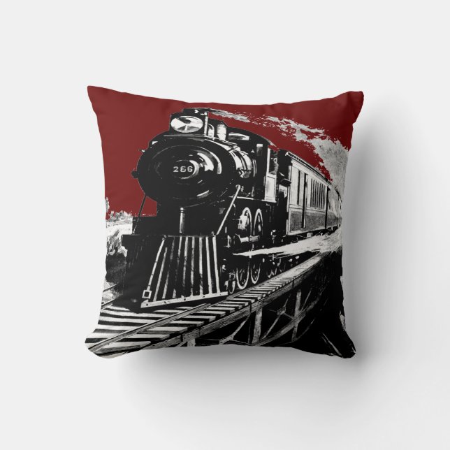 vintage för ångatågred_black dämpar FÄRGÄNDRING Kudde (Framsida)