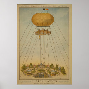 Vintage för ballong för slott för luft för Antwerp Poster