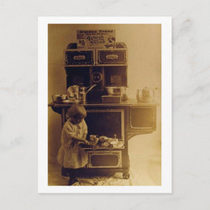 Vintage för barnkokning av gammal fashiated Stove Vykort