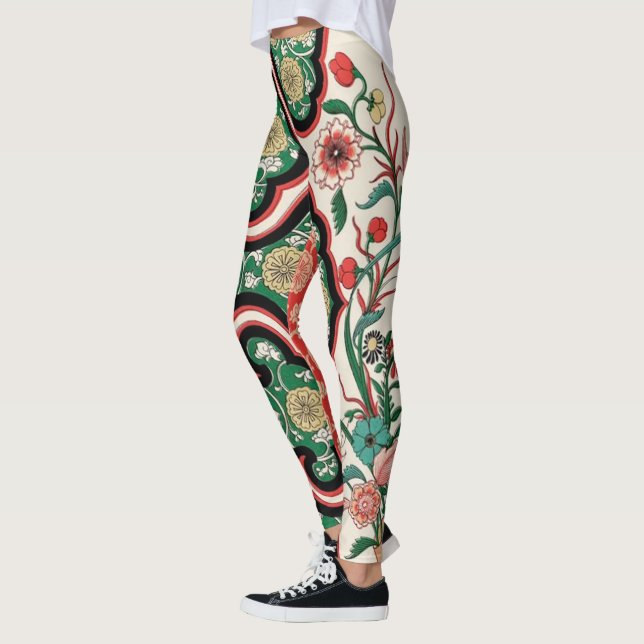 Vintage för blomsterträdgårdens Abstrakt, kinesisk Leggings (Vänster)
