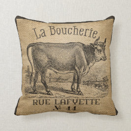Vintage för Burlap för LaBoucherie fransk ko Kudde