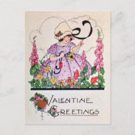Vintage för charmig flickträdgårdsvalentinkort helg vykort