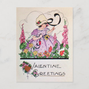 Vintage för charmig flickträdgårdsvalentinkort helg vykort